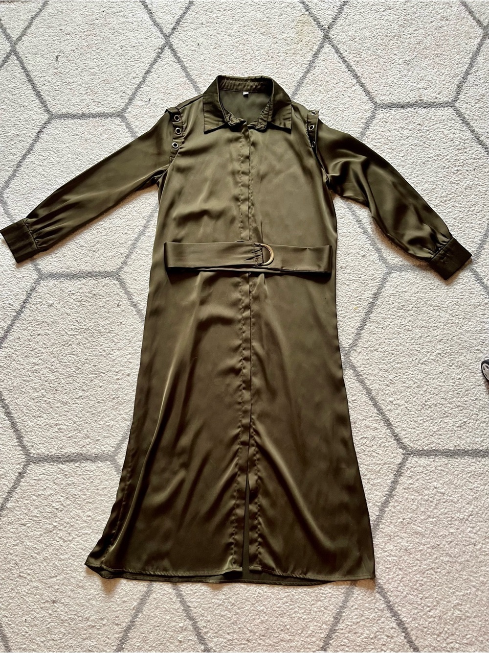 LIKE NEW Olive Green Long Sleeve Wrap Shirt Dress - Picture 3 of 4